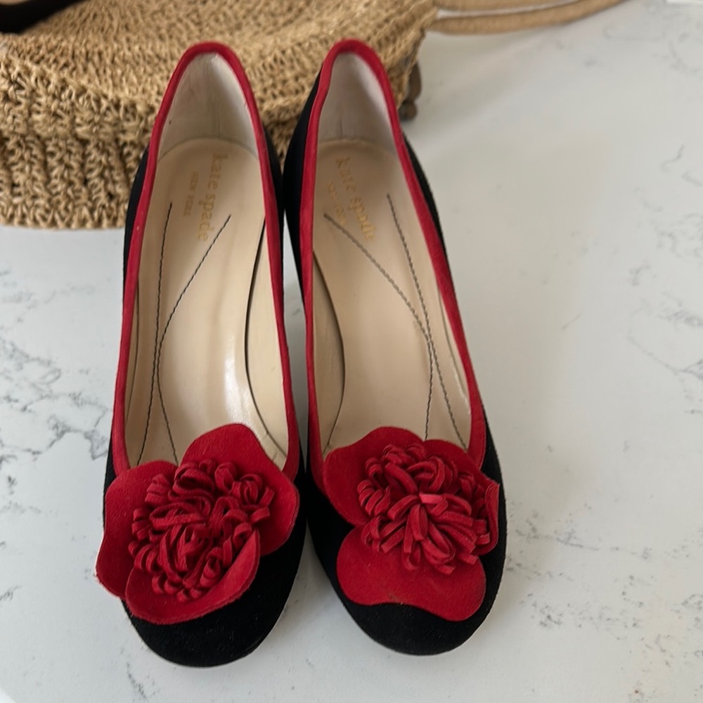 Kate Spade Red and Black Peep-Toe Heels